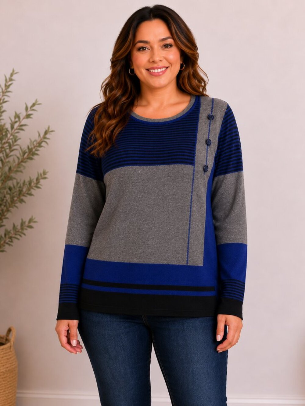La Madona Women's Royal Blue Colorblock Sweater - Size XL - NWT
